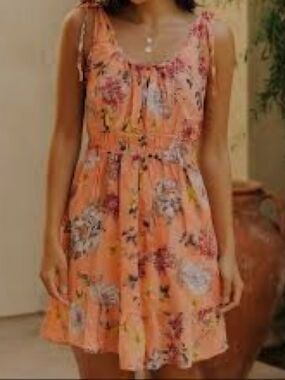 Maurices Peach Floral Tie-Shoulder Midi Dress